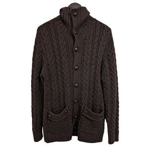 Mr. Turk Men's Brown 100% Merino Wool Cable Knit Cardigan - Medium